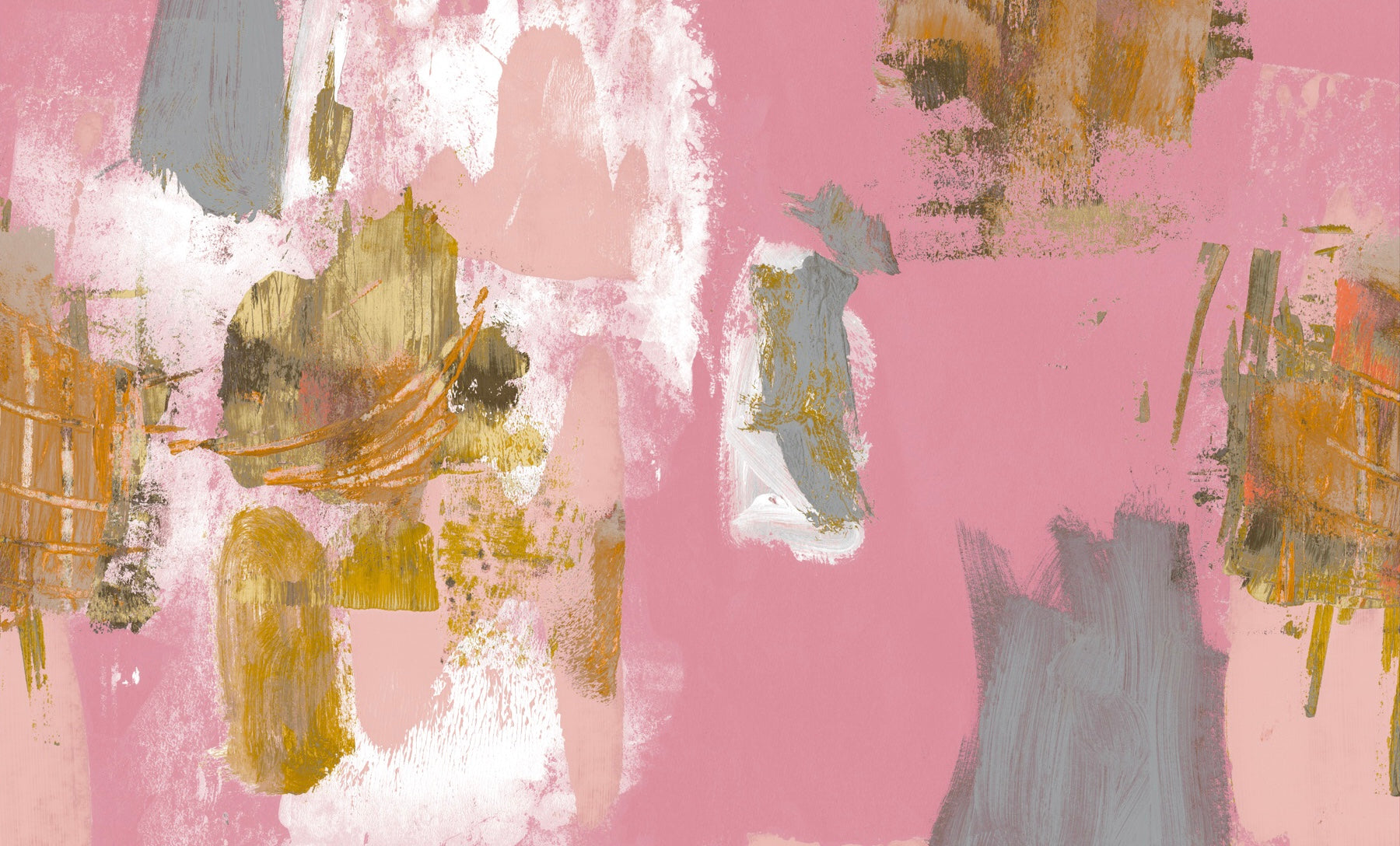 Abstract Painterly Wallpaper- Pink + Mustard