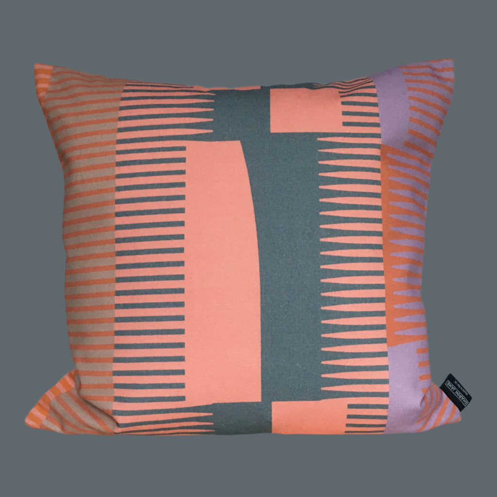 Square Combed Stripe Cushion - Salmon, Pewter + Terracotta