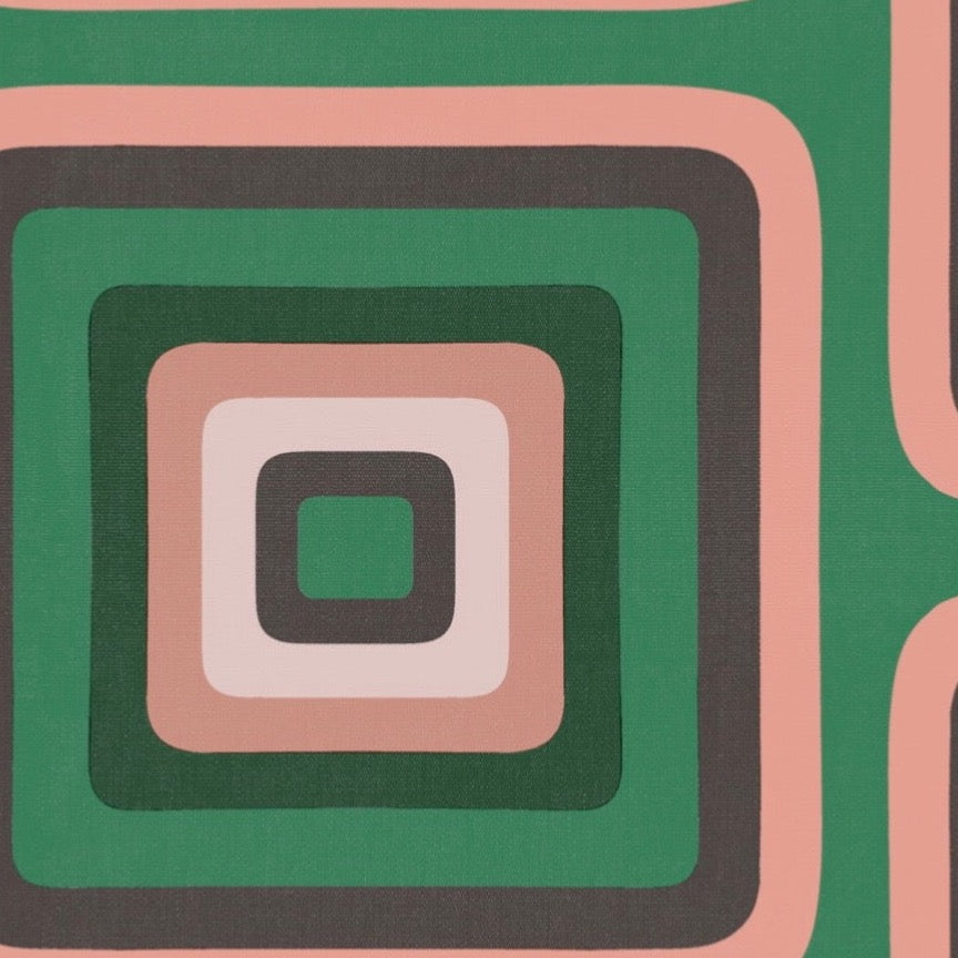 Retro Square Geometric wallpaper - Green + Pink - NEW