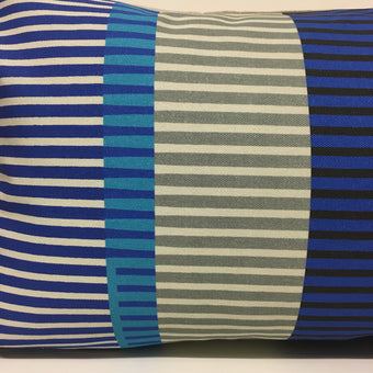 Combed Stripe Cushion - Cobalt, black + Aqua
