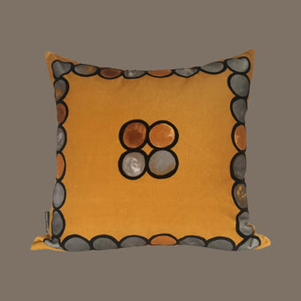 Ombré Circle Velvet Cushion - Mustard + Grey