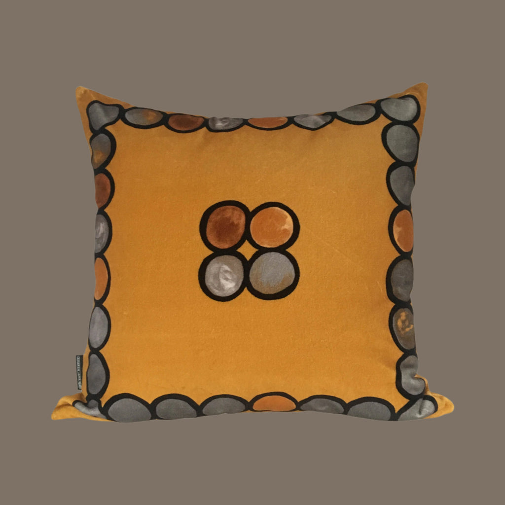 Ombré Circle Velvet Cushion - Mustard + Grey