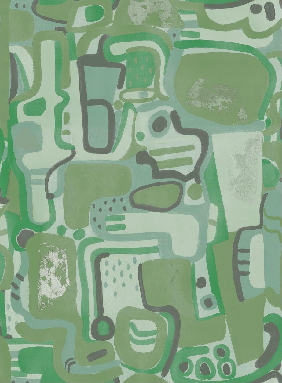 Cubist Jigsaw Wallpaper - Green