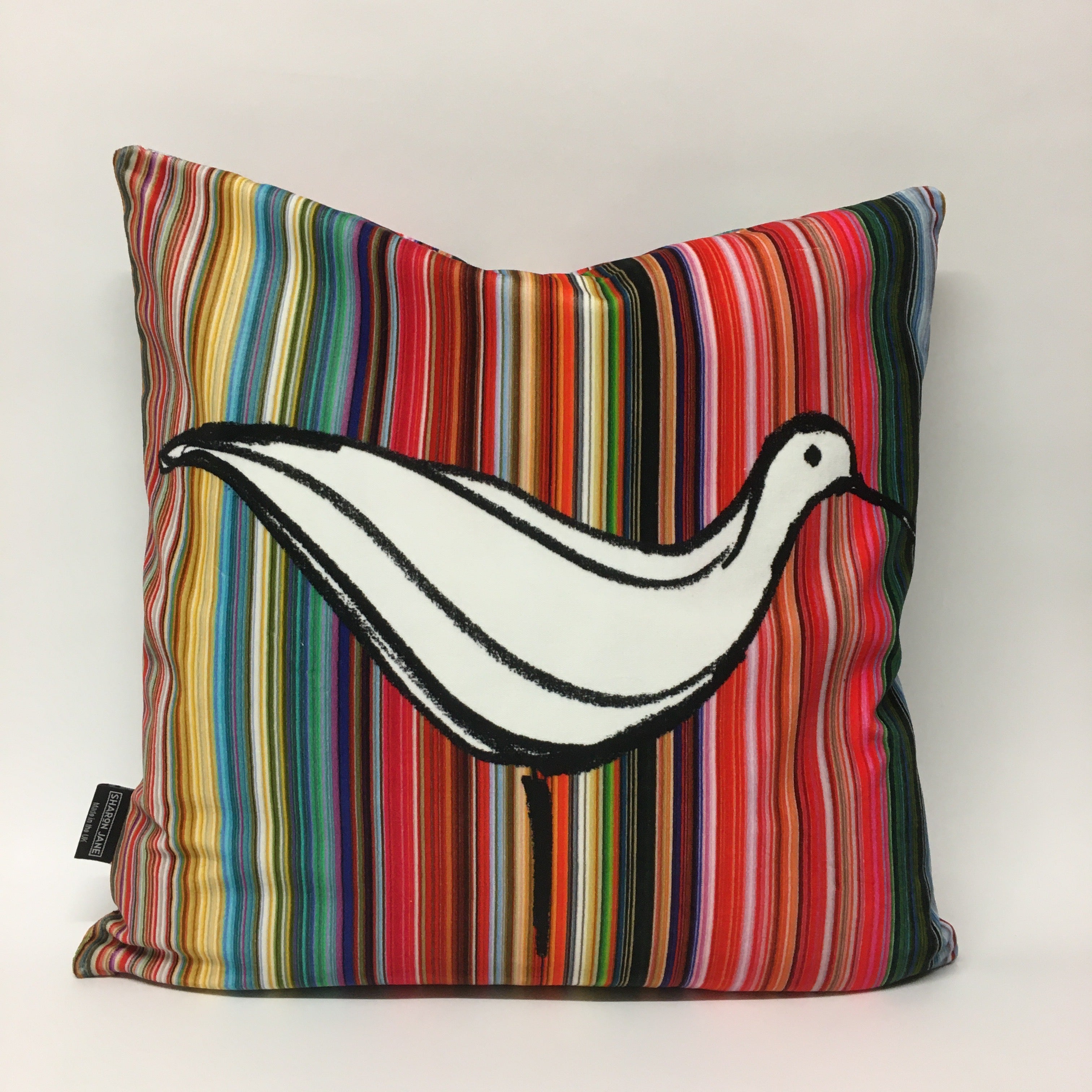 Ducks In A Row Velvet Cushion - White