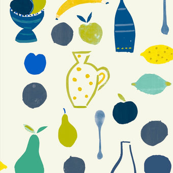 Naive Fruit Motif Wallpaper - Blue Bottle