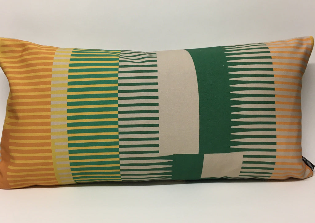 Combed Stripe Cushion - Bottle green, straw + mustard - Back in stock