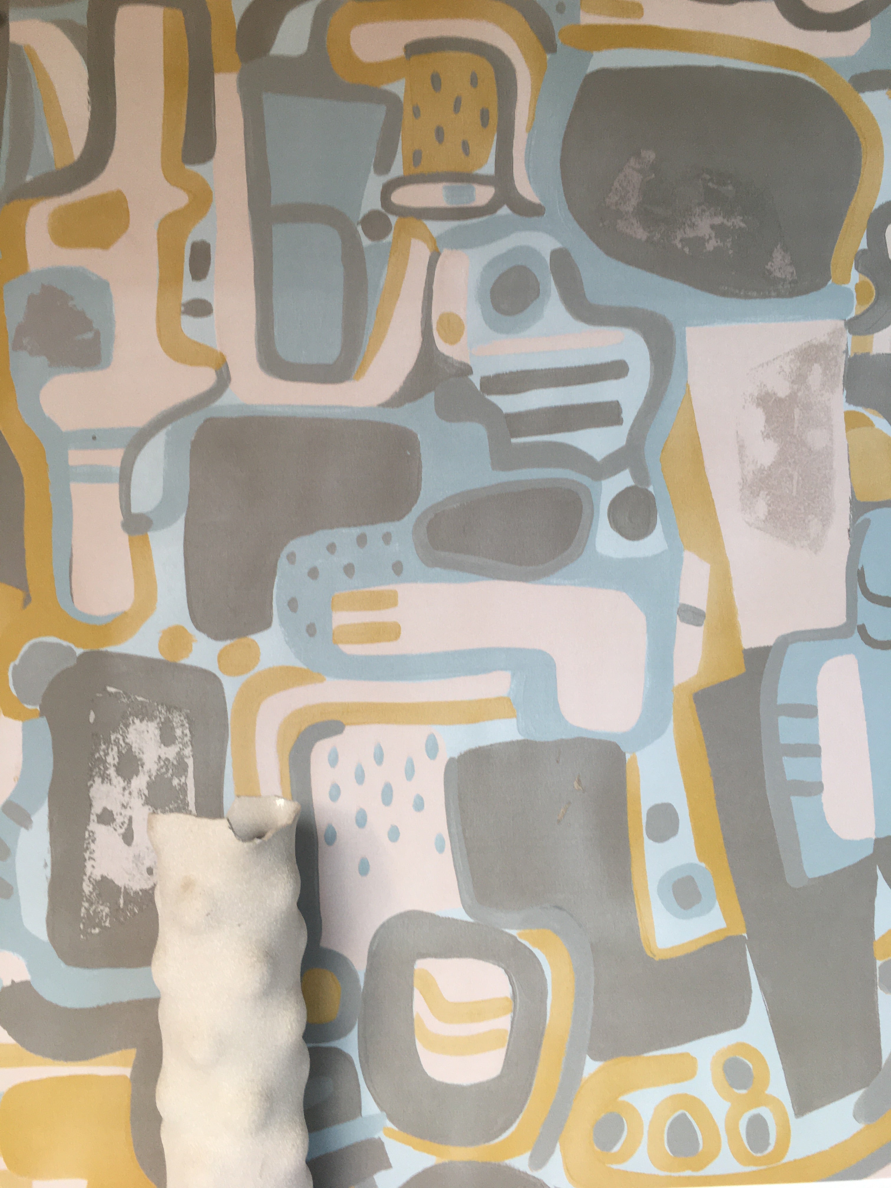 Cubist Jigsaw Wallpaper - Blush + Powder blue