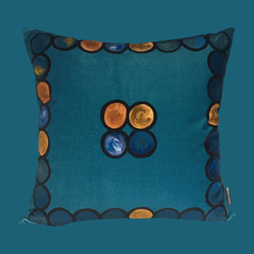 Ombré Circle Velvet Cushion - Teal + Terracotta