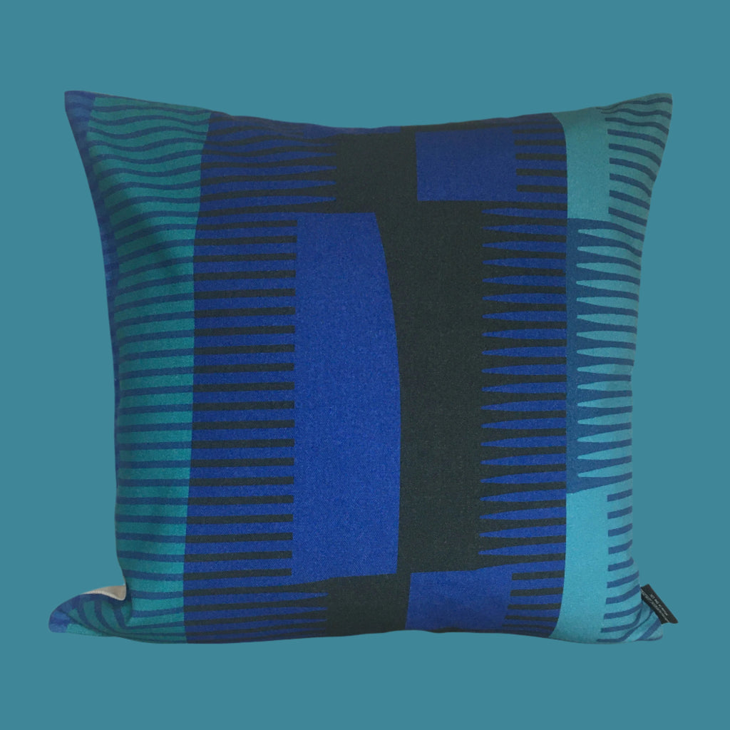 Square Combed Stripe Cushion - Cobalt, Black + Teal