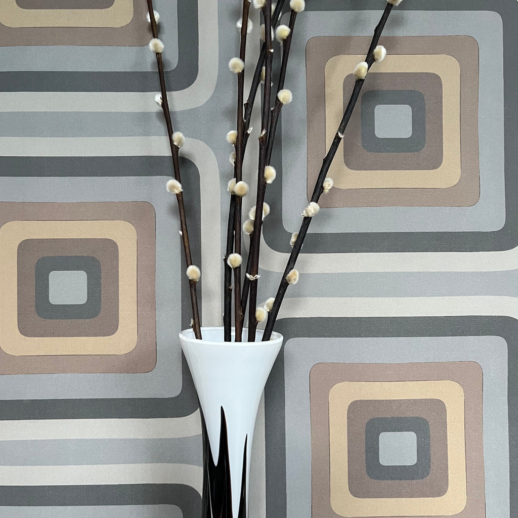 Retro Square Geometric wallpaper - Grey + Tan