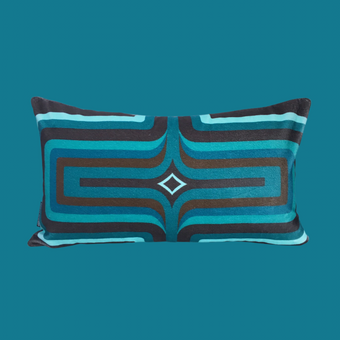 Retro Geometric Velvet Cushion - Teal