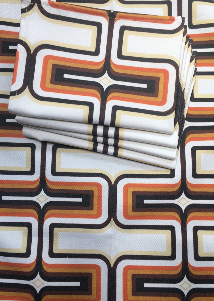 Retro Tea Towel - Brown + Orange