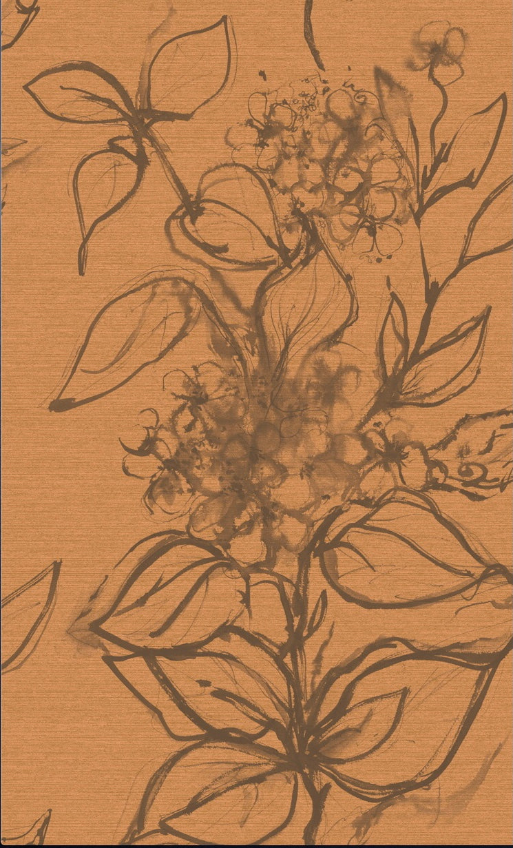 Aquatint floral Wallpaper - Peach + Taupe