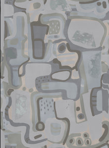 Cubist Jigsaw Wallpaper - Soft Dove + Pigeon