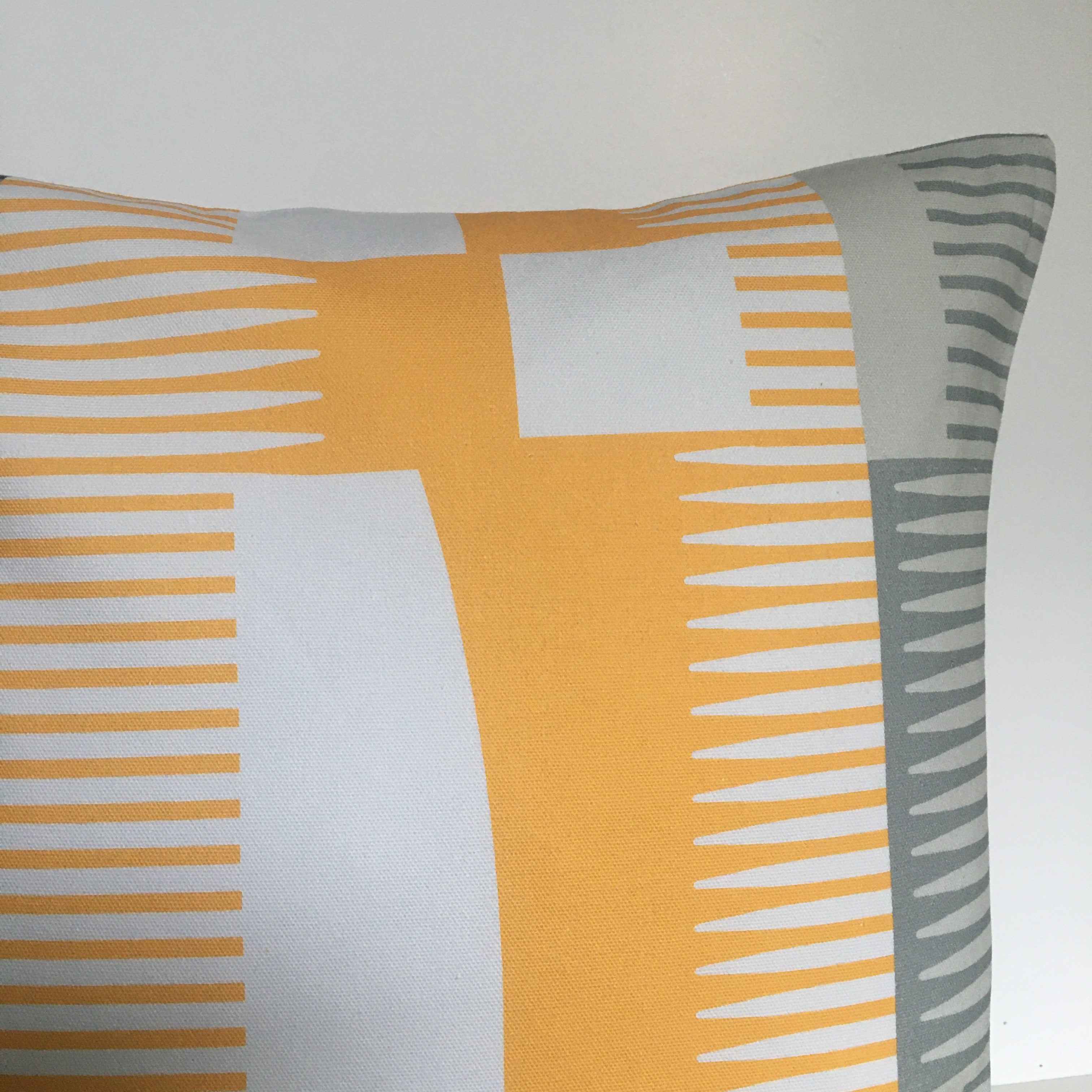 Square Combed Stripe Cushion - Yellow, White + Black