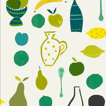 Naive Fruit Motif Wallpaper - Lime