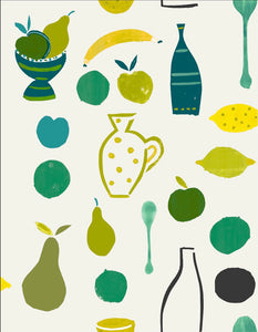 Naive Fruit Motif Wallpaper - Lime