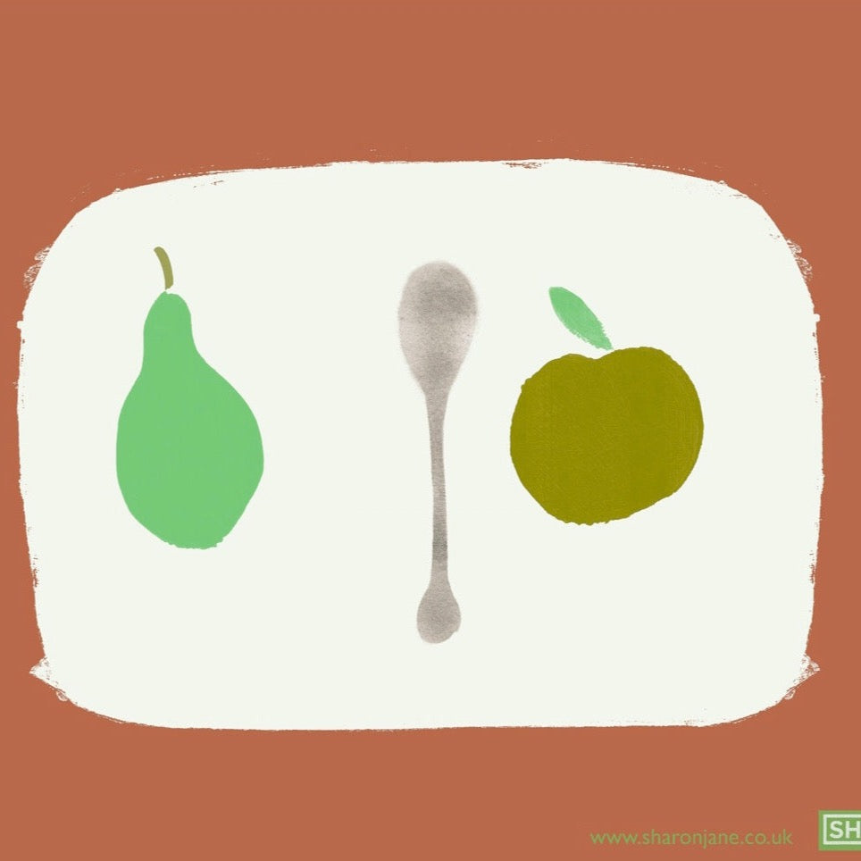 Apple + Pear Tea Towel - Terracotta + Mint