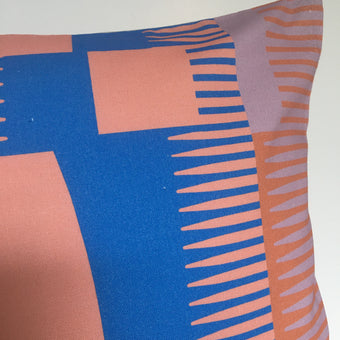 Square Combed Stripe Cushion - Peach, Cobalt + Lilac