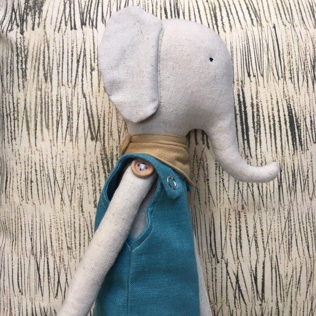 Hand Made Linen Soft Toy - Elephant.