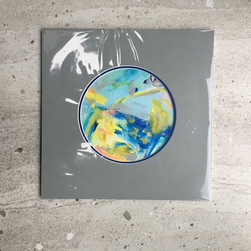 Expressive Abstract Circular Print Blue + Grey Mount