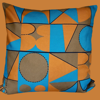 Taking Shape Cushion - Linen, Orange + Blue
