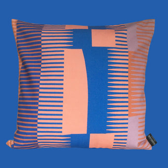 Square Combed Stripe Cushion - Peach, Cobalt + Lilac