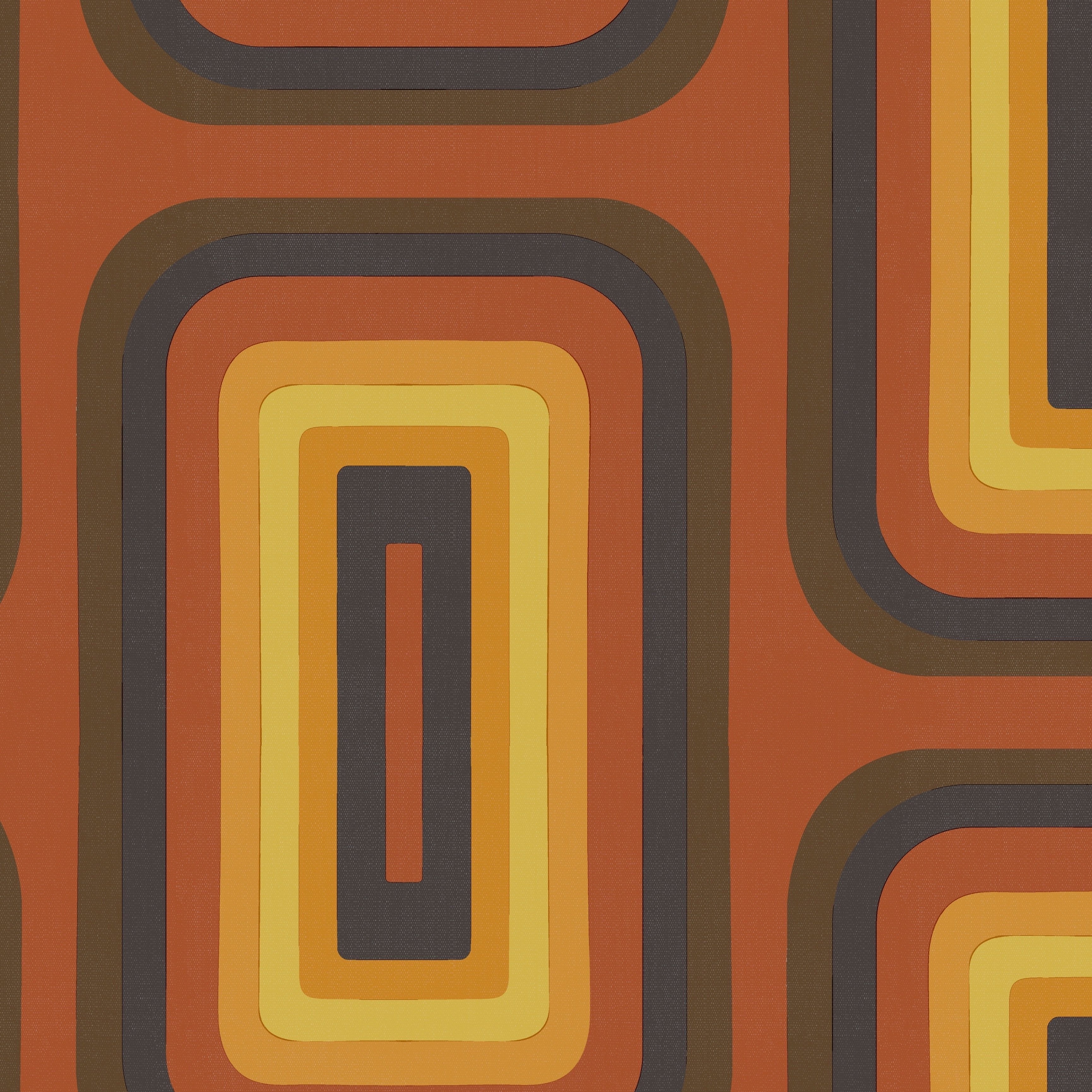 Retro Oblong Geometric wallpaper - Terracotta  + Yellow
