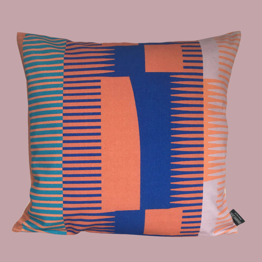 Square Combed Stripe Cushion - Terracotta,  Cobalt + Lilac