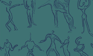 Dancers Wallpaper - Teal + Navy blue