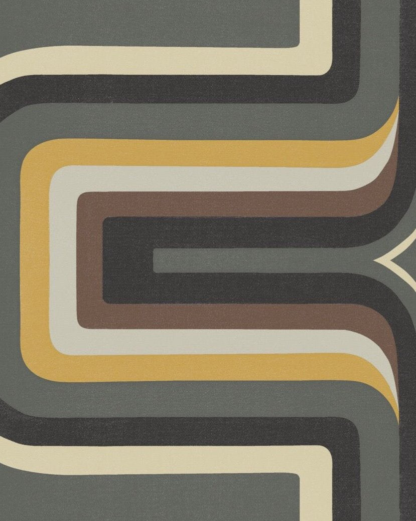 70s Geometric wallpaper Grey + yellow