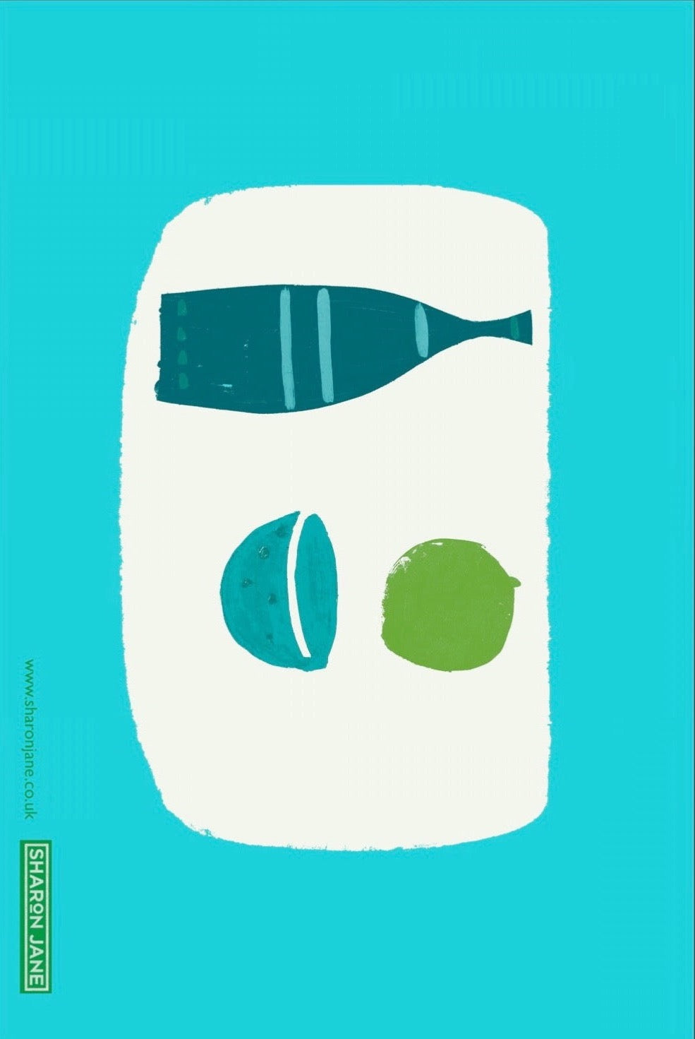 Bottle Tea Towel - Aqua  + Teal