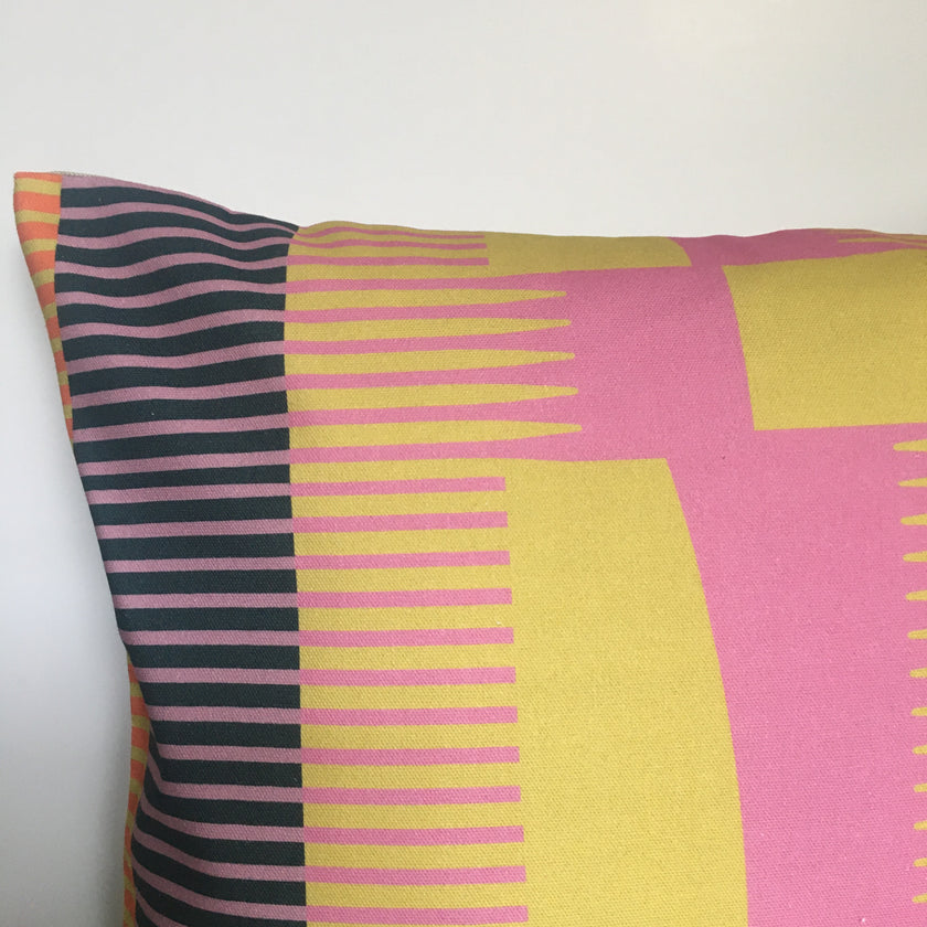Square Combed Stripe Cushion - Pink