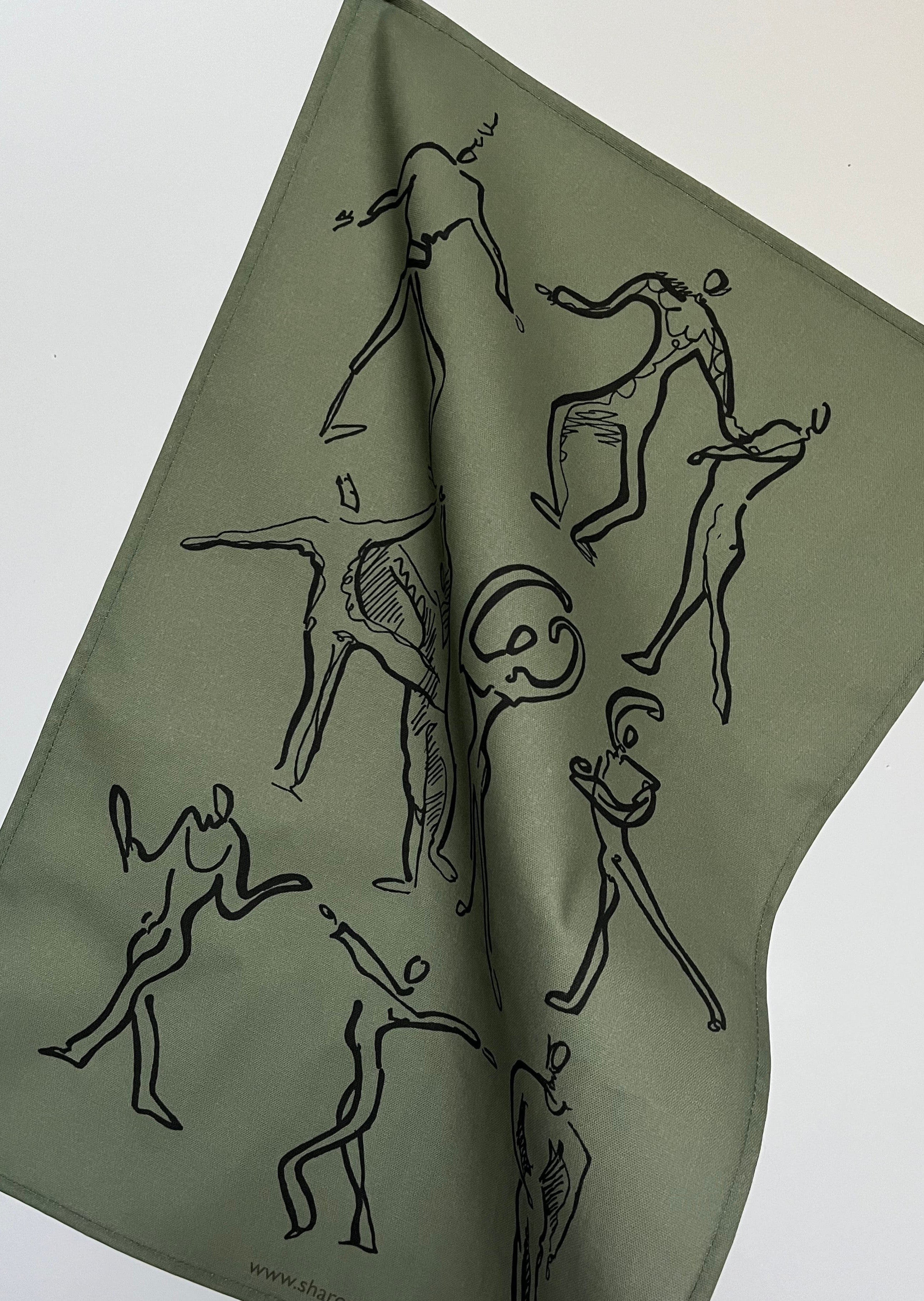 Dancers Linen Tea Towel - Green grey