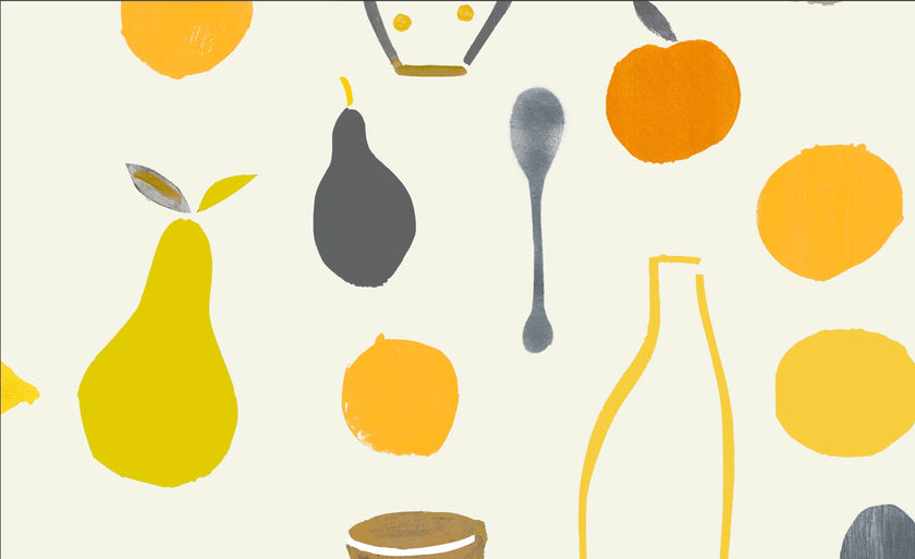 Naive Fruit Motif Wallpaper - Orange