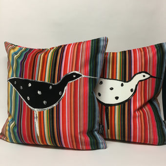Ducks In A Row Velvet Cushion - White