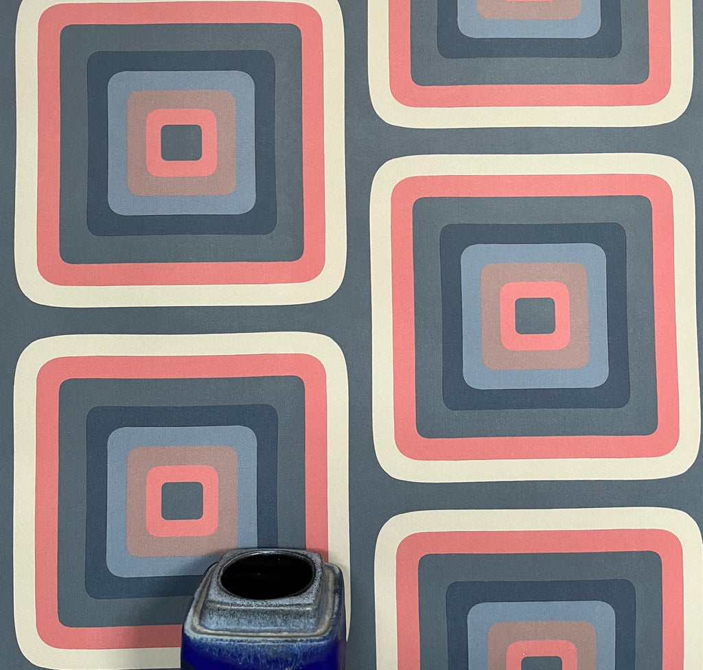 Retro Square  Geometric wallpaper - Navy + Coral