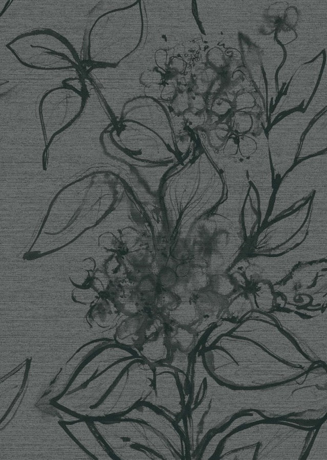 Aquatint Floral Wallpaper - Charcoal