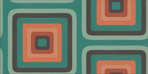 Retro Square Geometric wallpaper - Turquoise + Coral