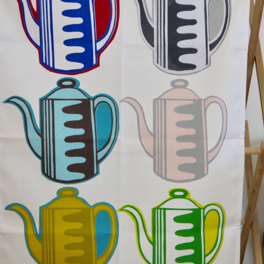 ‘Vintage Coffee Pots‘ Tea Towel Black