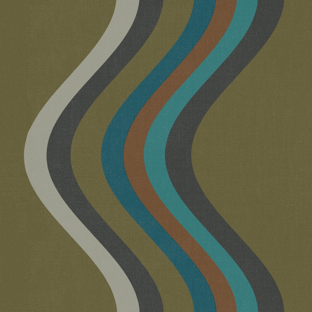 Broad Curvy Retro Stripe wallpaper - Olive