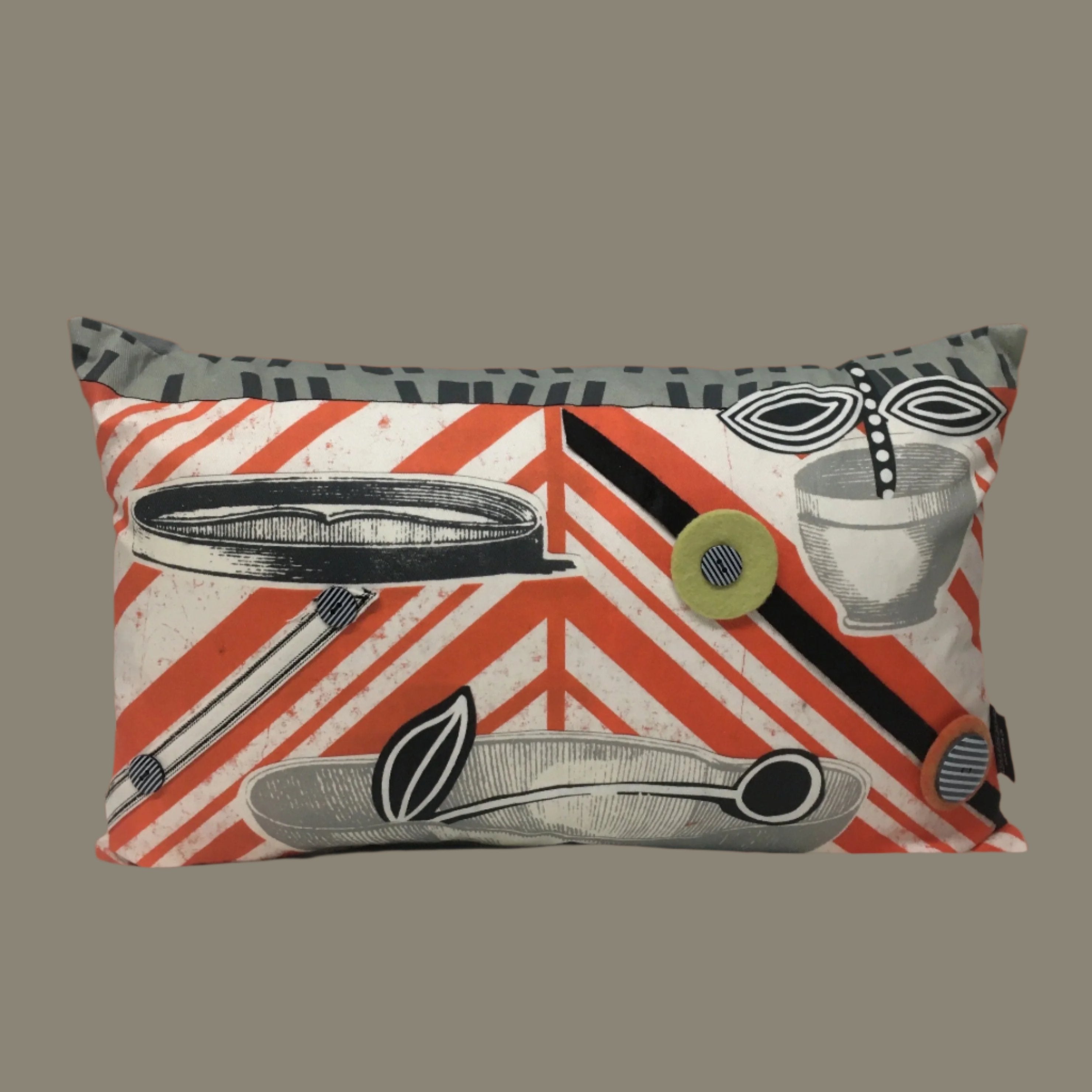 Appliquéd Chevron Orange + Black Cherry Cushion