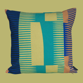 Square Combed Stripe Cushion - Yellow, Jade + Black