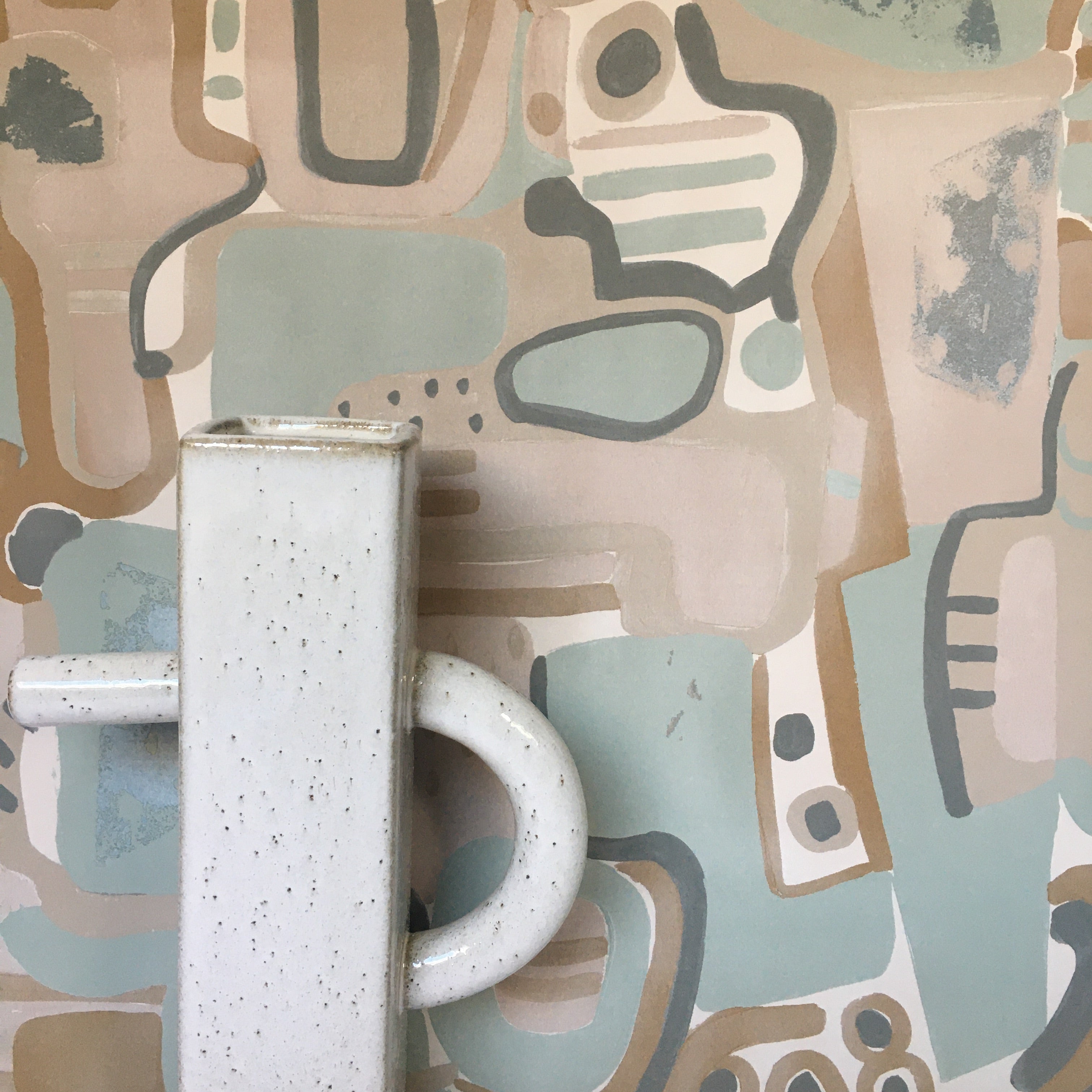 Cubist Jigsaw Wallpaper - Old salmon + Faded Brick