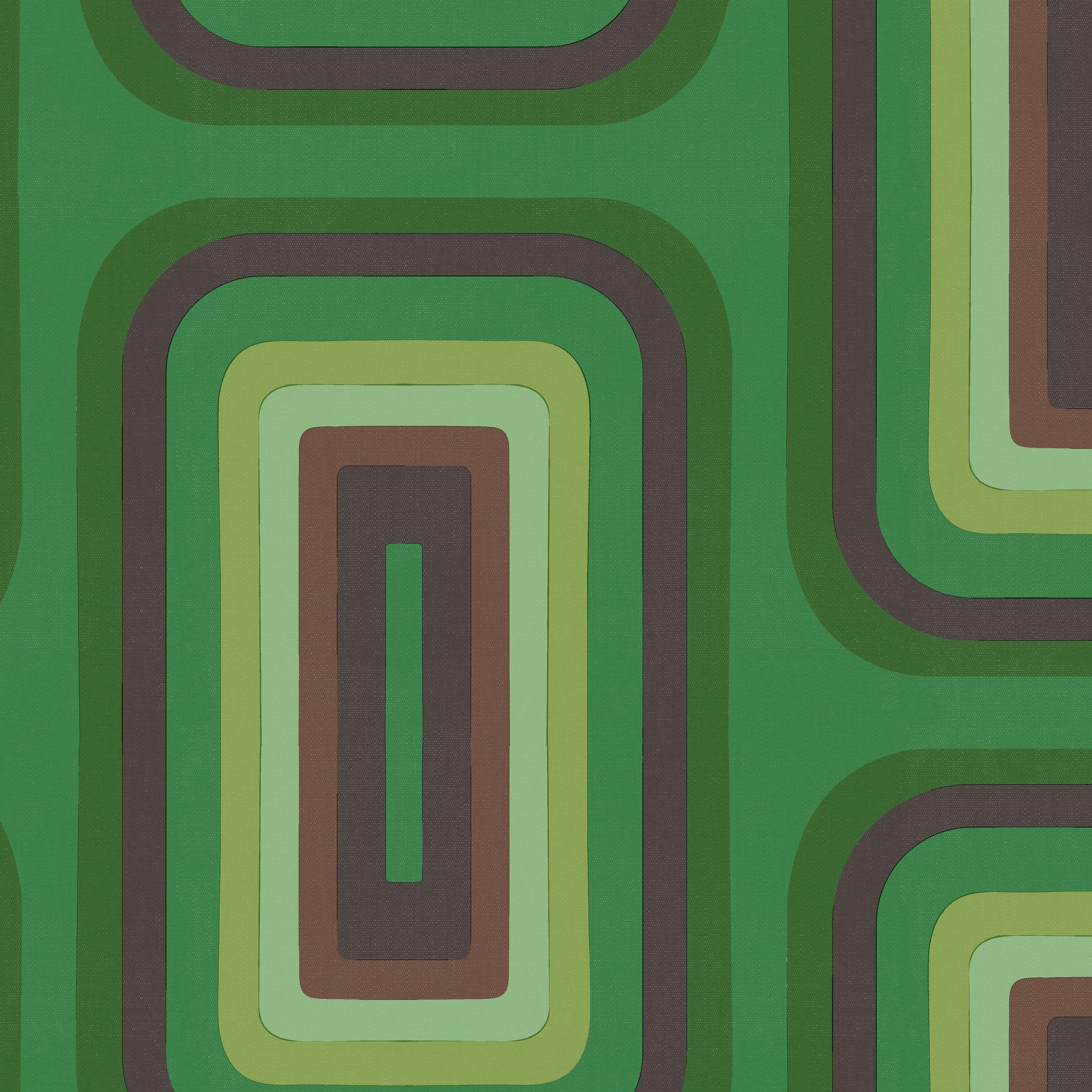 Retro Oblong Geometric wallpaper - Emerald + Brown