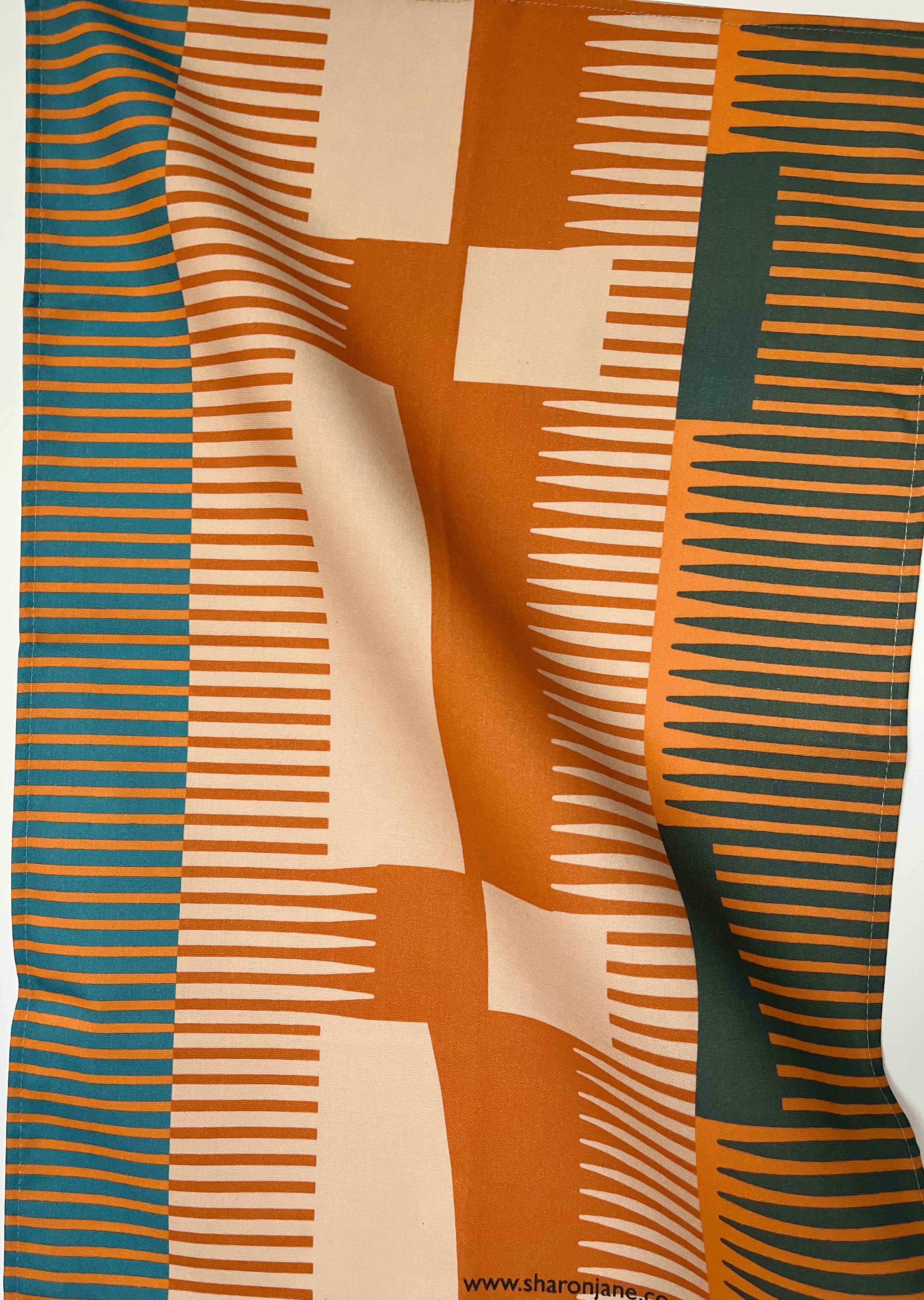 Combed Stripe Tea Towel - Paprika + Teal