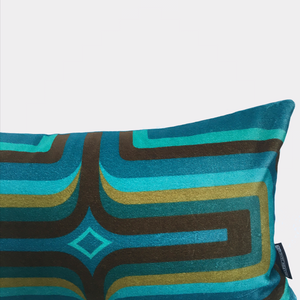 Retro Geometric Velvet Cushion - Turquoise  + Olive