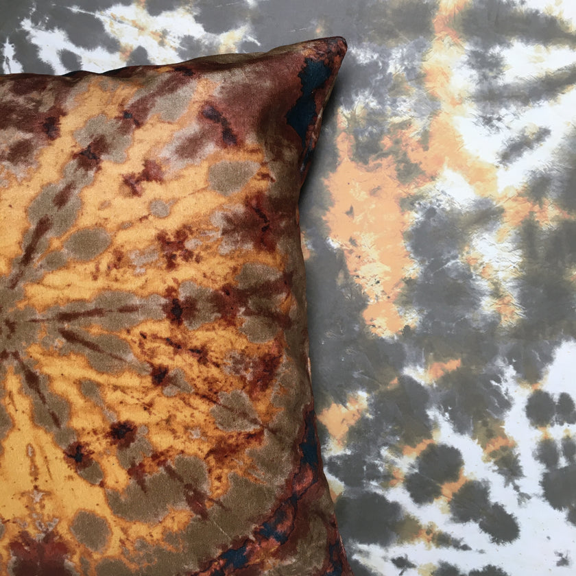 Tie dye Circle  Velvet Cushion - Mustard