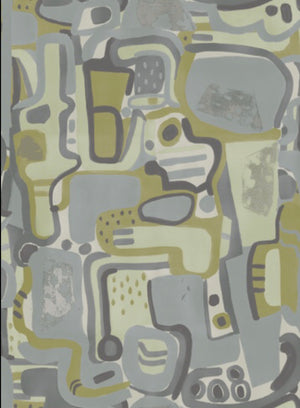 Cubist Jigsaw Wallpaper - Olive + Grey