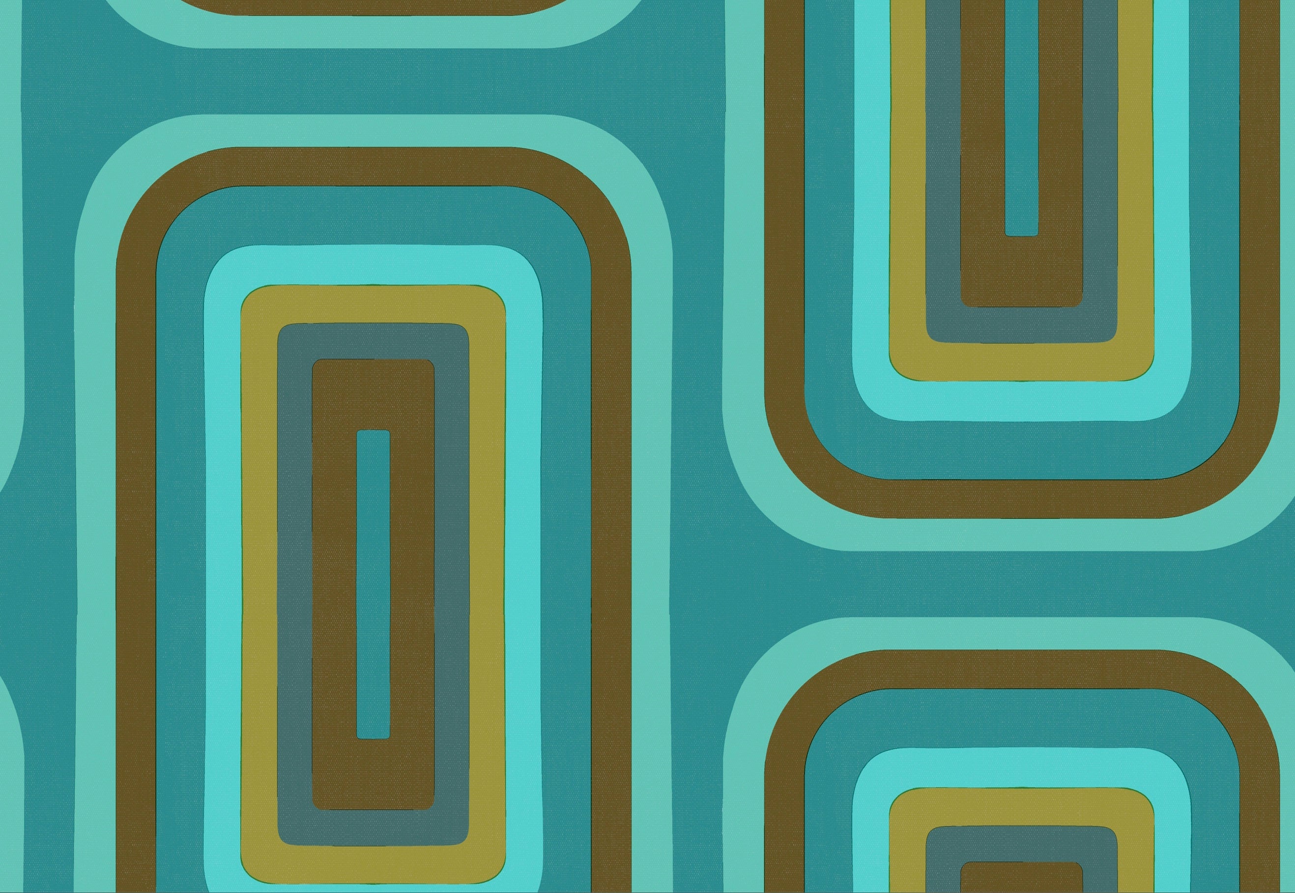 Retro Oblong Geometric wallpaper - Turquoise  + Olive